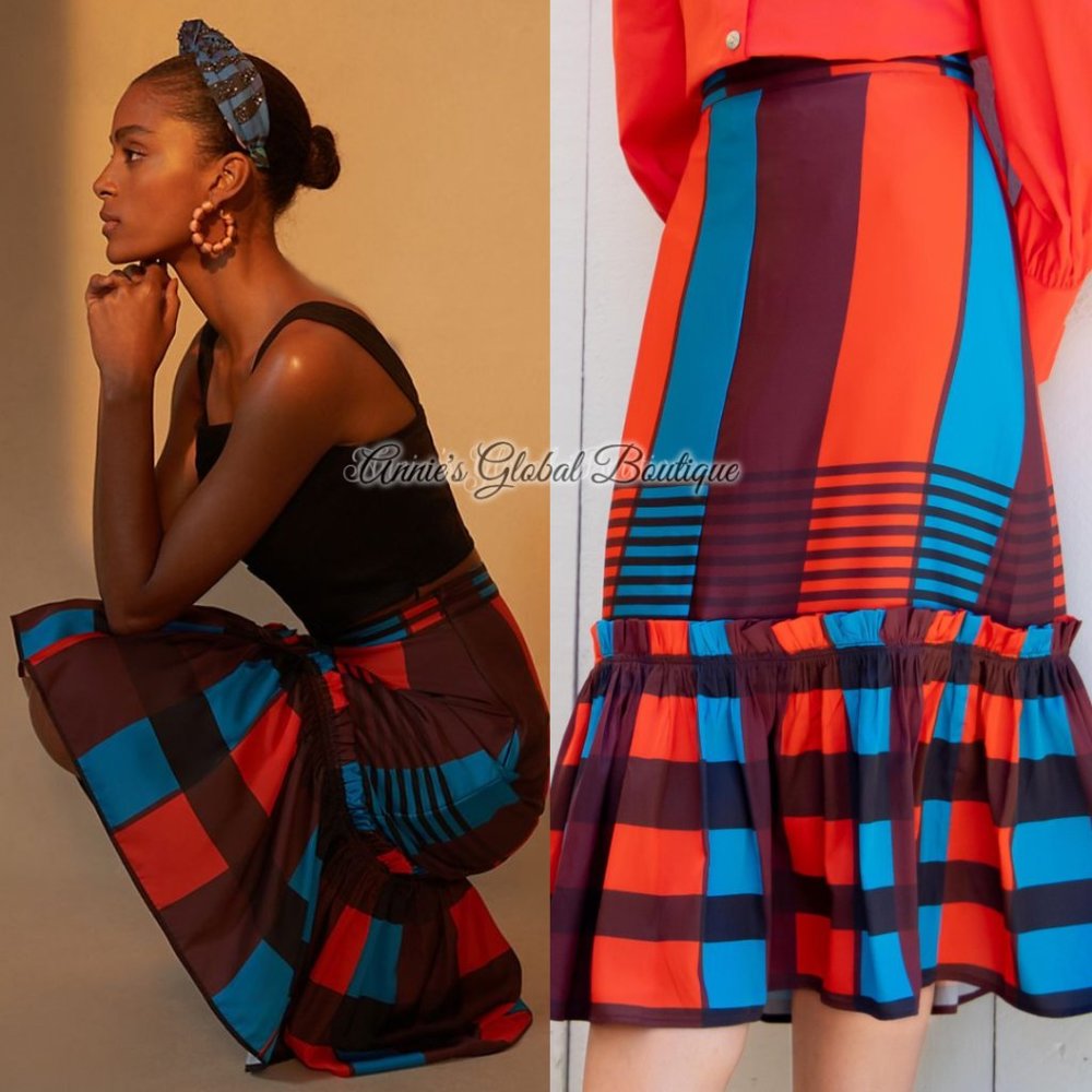NWT ANTHROPOLOGIE Eva Franco Plaid Flounced Midi Skirt. Size 12 - Picture 14 of 16